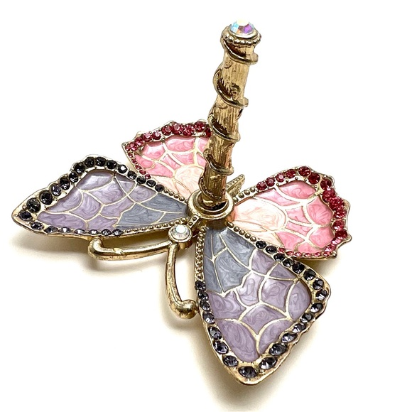 CRYSTAL ENAMEL GOLD PLATED BUTTERFLY JEWELLERY STAND ORGANAZER RING HOLDER GIFT - Picture 4 of 8